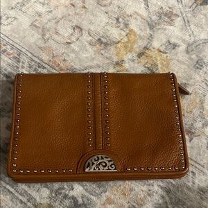 Brighton Brown Leather Clutch with Silver Accents